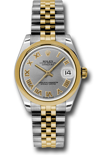 Rolex Steel and Yellow Gold Datejust 31 Watch - Domed Bezel - Slate Grey Roman Dial - Jubilee Bracelet