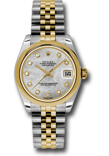 Rolex Steel and Yellow Gold Datejust 31 Watch - Domed Bezel - Mother-Of-Pearl Diamond Dial - Jubilee Bracelet