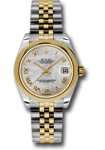 Rolex Steel and Yellow Gold Datejust 31 Watch - Domed Bezel - Mother-Of-Pearl Roman Dial - Jubilee Bracelet