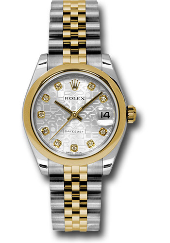 Rolex Steel and Yellow Gold Datejust 31 Watch - Domed Bezel - Silver Jubilee Diamond Dial - Jubilee Bracelet