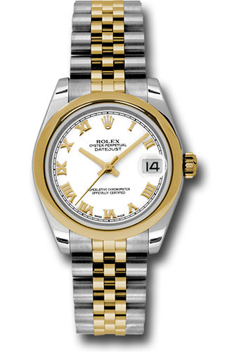 Rolex Steel and Yellow Gold Datejust 31 Watch - Domed Bezel - White Roman Dial - Jubilee Bracelet