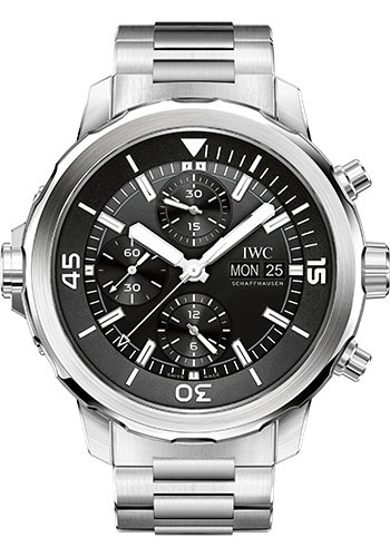 IWC Aquatimer Chronograph Watch - 44 mm Stainless Steel Case - Black Dial - Steel Bracelet