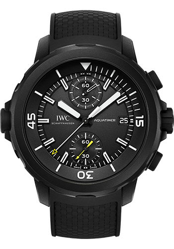 IWC Aquatimer Chronograph Edition Galapagos Islands Watch - 44 mm Stainless Steel Case - Black Dial - Black Rubber Strap
