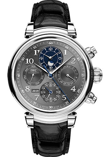 IWC Da Vinci Perpetual Calendar Chronograph Watch - 43.0 mm Stainless Steel Case - Slate Dial - Black Alligator Strap