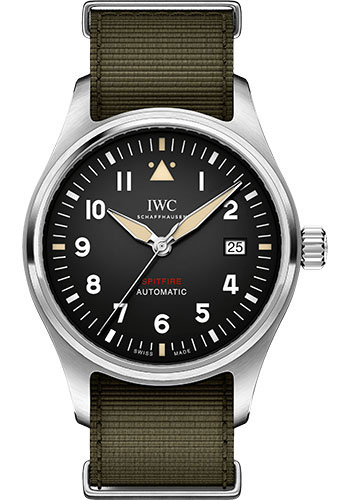 IWC Pilot's Watch Automatic Spitfire - 39.0 mm Stainless Steel Case - Black Dial - Green Textile Strap