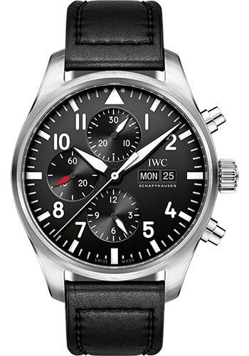 IWC Pilot's Watch Chronograph - 43 mm Stainless Steel Case - Black Dial - Black Santoni Calfskin Strap