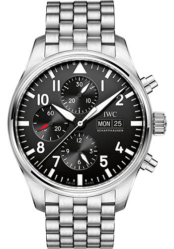 IWC Pilot's Watch Chronograph - 43 mm Stainless Steel Case - Black Dial - Steel Bracelet
