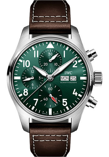 IWC Pilot's Watch Chronograph 41 - Stainless Steel Case - Green Dial - Brown Calfskin Strap