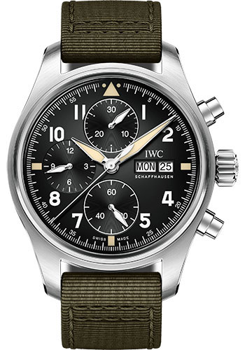 IWC Pilot's Watch Chronograph Spitfire - 41.0 mm Stainless Steel Case - Black Dial - Green Textile Strap