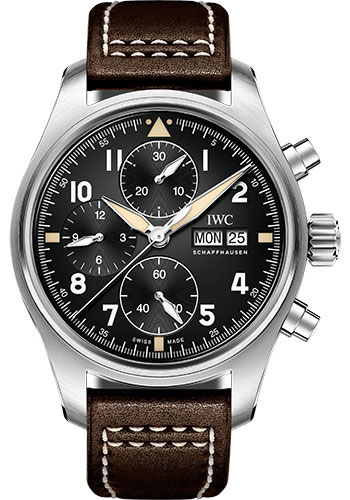 IWC Pilot's Watch Chronograph Spitfire - 41.0 mm Stainless Steel Case - Black Dial - Brown Calfskin Strap