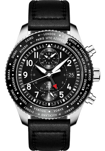 IWC Pilot's Watch Timezoner Chronograph - 46.0 mm Stainless Steel Case - Black Dial - Black Calfskin Strap