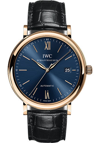IWC Portofino Automatic Watch - 40.0 mm 5N Gold Case - Blue Dial - Black Alligator Strap