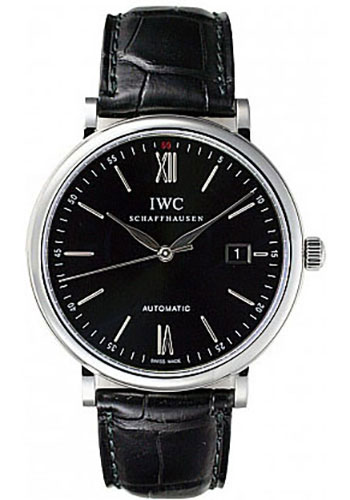 IWC Portofino Automatic Watch - 40 mm Stainless Steel Case - Black Dial - Black Alligator Strap