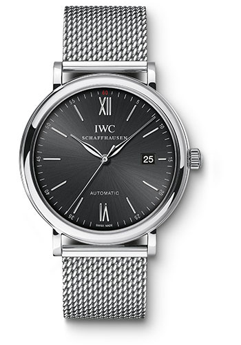 IWC Portofino Automatic Watch - 40 mm Stainless Steel Case - Black Dial - Steel Milanese Mesh Bracelet