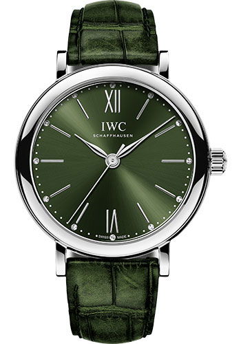 IWC Portofino Automatic 34 Watch - 34.0 mm Stainless Steel Case - Green Dial - Green Alligator Strap