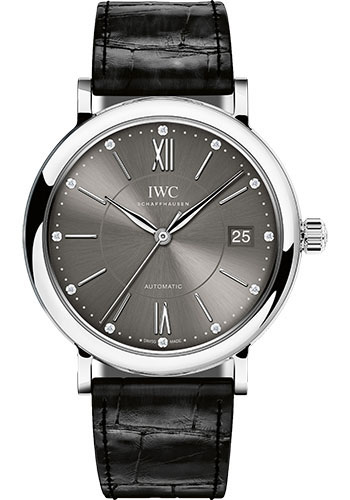 IWC Portofino Midsize Automatic Watch - 37 mm Stainless Steel Case - Black Dial - Black Alligator Strap