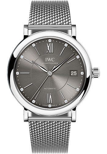 IWC Portofino Midsize Automatic Watch - 37 mm Stainless Steel Case - Grey Dial - Steel Bracelet
