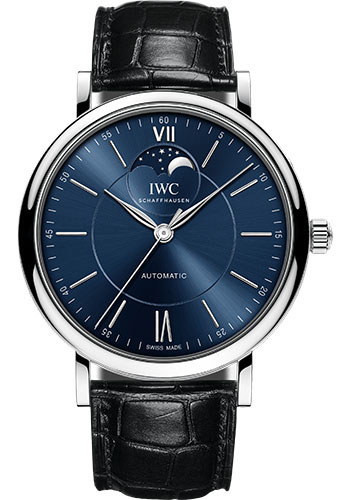 WC Portofino Automatic Moon Phase Watch - 40.0 mm Stainless Steel Case - Blue Dial - Black Alligator Strap