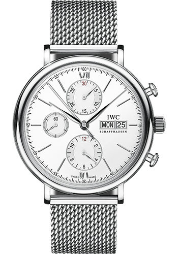 IWC Portofino Chronograph Watch - 42.0 mm Stainless Steel Case - Silver Dial - Milanaise Mesh Steel Bracelet