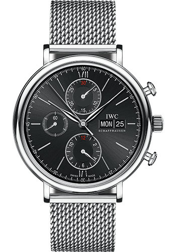 IWC Portofino Chronograph Watch - 42.0 mm Stainless Steel Case - Black Dial - Milanaise Mesh Steel Bracelet
