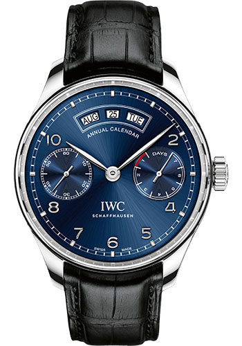 IWC Portugieser Annual Calendar Watch - 44.2 mm Stainless Steel Case - Midnight Blue Dial - Black Alligator Strap