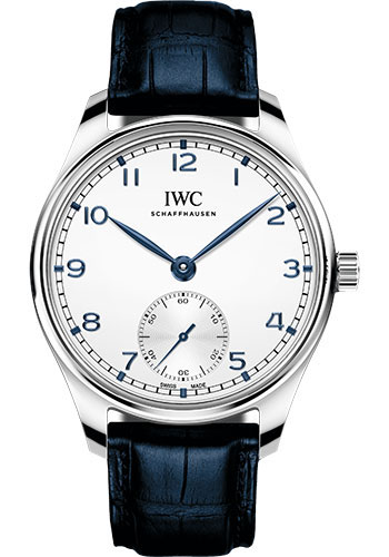 IWC Portugieser Automatic 40 - Stainless Steel Case - Silver-Plated Dial - Blue Alligator Leather Strap