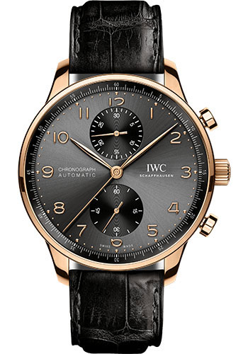 IWC Portugieser Chronograph Watch - 41.0 mm 5N Gold Case - Slate Dial - Black Alligator Strap