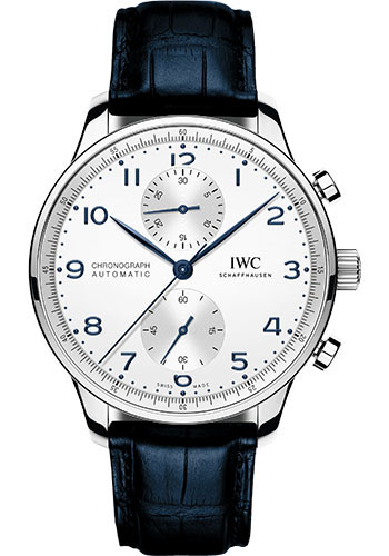 IWC Portugieser Chronograph Watch - 41.0 mm Stainless Steel Case - Silver Dial - Blue Alligator Strap