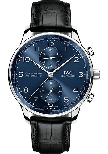 IWC Portugieser Chronograph Watch - 41.0 mm Stainless Steel Case - Blue Dial - Black Alligator Strap