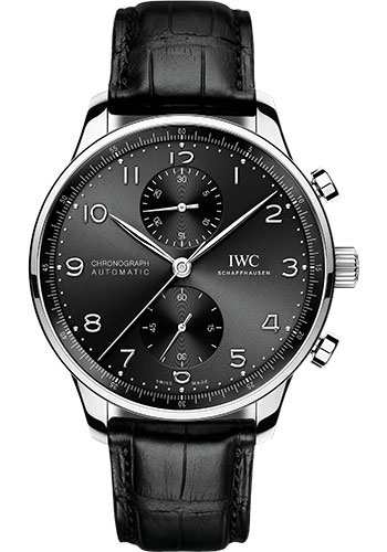 IWC Portugieser Chronograph Watch - 41.0 mm Stainless Steel Case - Black Dial - Black Alligator Strap