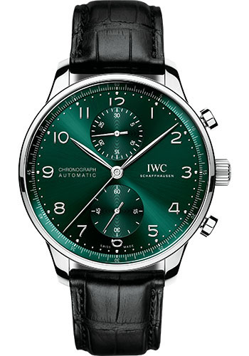 IWC Portugieser Chronograph - Stainless Steel Case - Green Dial - Black Alligator Leather Strap