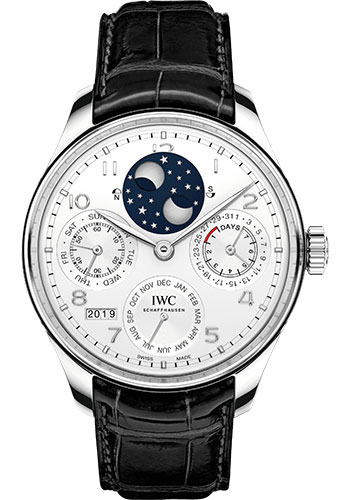 IWC Portugieser Perpetual Calendar Limited Edition of 250 Watch - 44.2 mm Platinum Case - Silver Dial - Black Alligator Strap