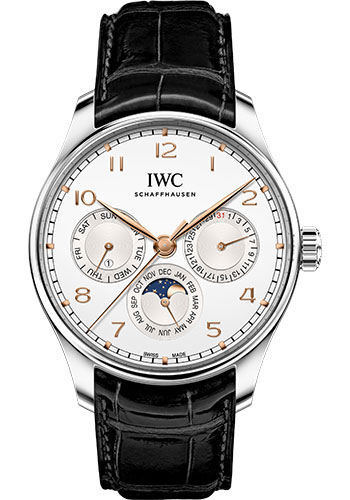 IWC Portugieser Perpetual Calendar 42 - Stainless Steel Case - Silver-Plated Dial - Black Alligator Leather Strap