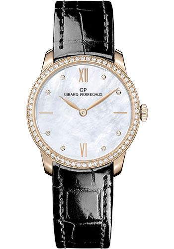 Girard-Perregaux 1966 30 mm Watch - Pink Gold Case - Diamond Bezel - Mother-Of-Pearl Diamond Dial - Black Alligator Strap