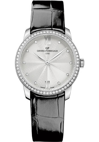 Girard-Perregaux 1966 30 mm Watch - Steel Case - Diamond Bezel - Silver Flinqué Diamond Dial - Black Alligator Strap