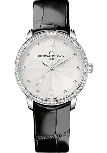 Girard-Perregaux 1966 36 mm Watch - Steel Case - Diamond Bezel - Flinqué Silver Diamond Dial - Black Alligator Strap