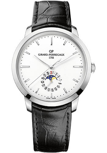 Girard-Perregaux 1966 Date and Moon Phases Watch - Silver Opaline Dial - Black Alligator Strap