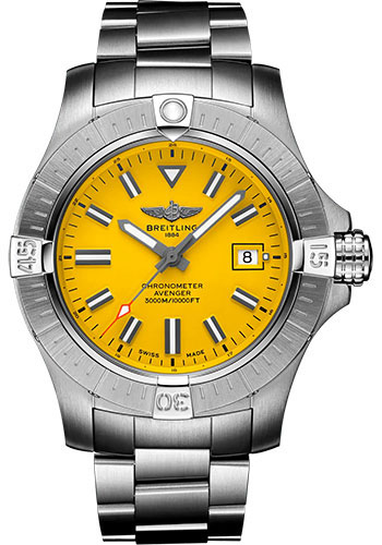 Breitling Avenger Automatic 45 Seawolf Watch - Stainless Steel - Yellow Dial - Metal Bracelet