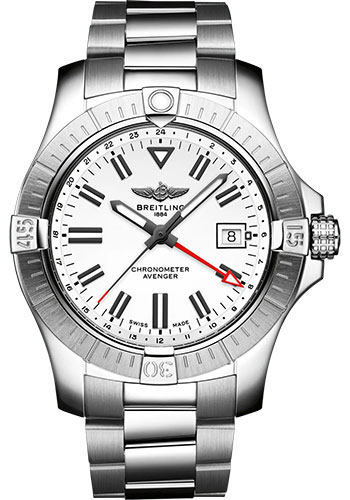 Breitling Avenger Automatic GMT 43 Watch - Stainless Steel - White Dial - Metal Bracelet