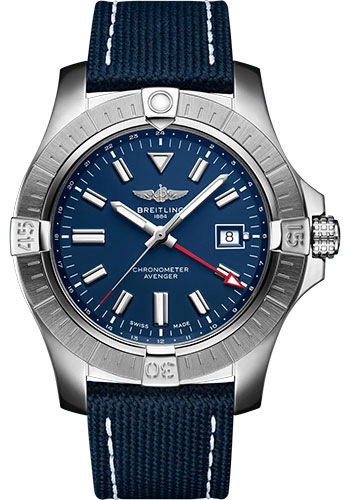 Breitling Avenger Automatic GMT 45 Watch - Stainless Steel - Blue Dial - Blue Calfskin Leather Strap - Folding Buckle