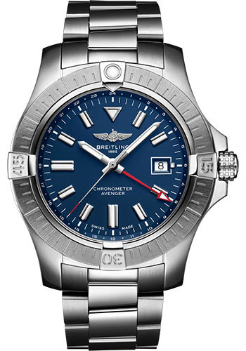 Breitling Avenger Automatic GMT 45 Watch - Stainless Steel - Blue Dial - Metal Bracelet