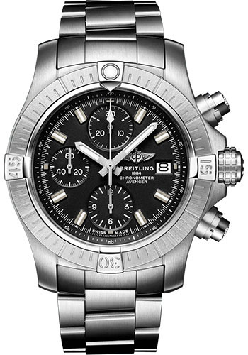 Breitling Avenger Chronograph 43 Watch - Stainless Steel - Black Dial - Metal Bracelet
