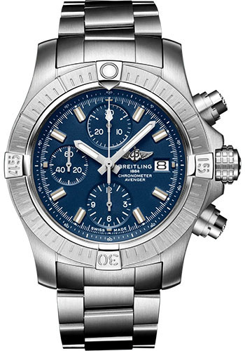 Breitling Avenger Chronograph 43 Watch - Stainless Steel - Blue Dial - Metal Bracelet