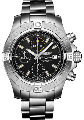 Breitling Avenger Chronograph 45 Watch - Stainless Steel - Black Dial - Metal Bracelet