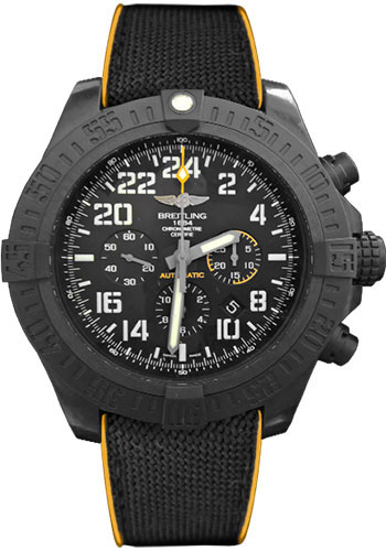 Breitling Avenger Hurricane Watch - 50mm Breitlight Case - Volcano Black Dial - Anthracite Yellow Military Rubber Strap