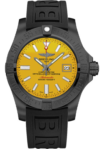 Breitling Avenger II Seawolf Limited Edition of 1000 Watch - 45mm Black Steel Case - Cobra Yellow Dial - Black Diver Pro III Strap