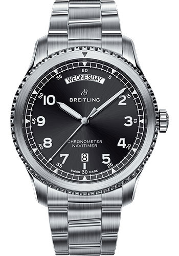Breitling Aviator 8 Automatic Day & Date 41 Watch - Steel Case - Black Dial - Steel Professional III Bracelet
