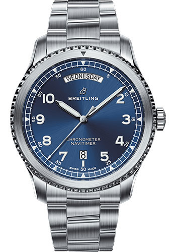 Breitling Aviator 8 Automatic Day & Date 41 Watch - Steel Case - Blue Dial - Steel Professional III Bracelet