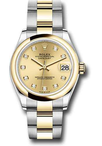 Rolex Steel and Yellow Gold Datejust 31 Watch - Domed Bezel - Champagne Diamond Dial - Oyster Bracelet