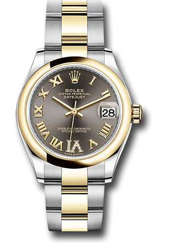 Rolex Steel and Yellow Gold Datejust 31 Watch - Domed Bezel - Dark Grey Diamond Roman Six Dial - Oyster Bracelet